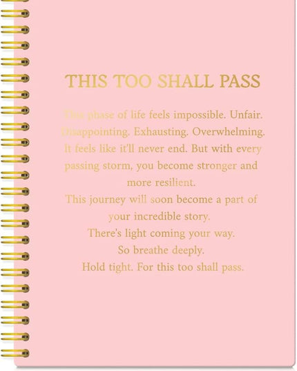 XQLZY This too Shall Pass Inspirational Pink Spiral Notebook - 160 Blank Pages Journal, Encouragement Gifts for Sisters BFF, Friendship Gifts Between Women, Sympathy Gifts for Coworkers Friends