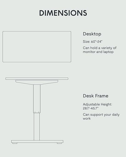 FLEXISPOT EN1 One-Piece Standing Desk with 1-Inch Thick Seamless Desktop, 60"x24" Electric Height Adjustable Desk for Home Office, Multi-Monitor Setups & Easy Assembly, Black