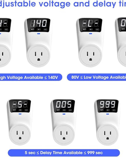 Smart Surge Protector Voltage Stabilizer Fireproof UL94V-1 Wall Mount Surge Protector Outlet for Refrigerator, TV & Heavy-Duty Appliances w/Real-Time Monitoring & Custom Voltage 80V-140V