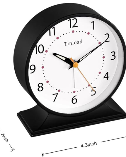 Tinload 4.5" Antique Retro Analog Alarm Clock, Small Silent Bedside Desk Clock with Manual Light, Battery Operated, Snooze, for Living Room, Bedroom, Bedside, Desk(Black)