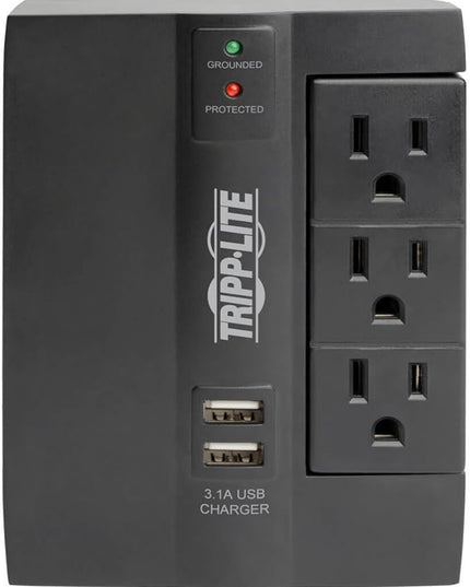 TRIPP LITE 6 Outlet Surge Protector Power Strip, 3 Rotatable Outlets, Wall Tap/Direct Plug in, 1200 Joules, 2 USB Charging Ports, Limited Warranty & $20, 000 Insurance (SWIVEL6USB), Black