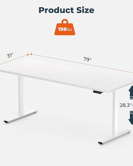 Dual Motor Standing Desk, Large Stand Up Desks, 79x31 Inches Electric Sit Stand Desk, 4 Memory Preset Adjustable Height Home Office Desks(White)