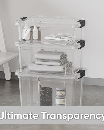 Superio Clear Storage Boxes with Lids, 14.25 Quart Plastic Container Bins for Organizing, Stackable Crates, BPA Free, Non Toxic, Odor Free, Organizers for Home, Office and Dorm, 6 Pack