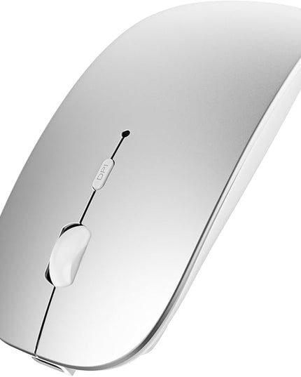 SUNGI Bluetooth Mouse for Laptop/MacBook/iPad/Android PC,Rechargable Quiet Slim Wireless Mice for Chromebook Notebook Windows/Linux/Tablet,Black,Silver