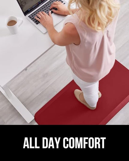 GORILLA GRIP Comfortable Cushioned Kitchen Mats for Floor, Waterproof and Stain Resistant Soft Top, 3/4 Inch Thick Ergonomic Standing Desk Anti Fatigue Mat, Foam Supports Ankles and Feet, 20x32, Red