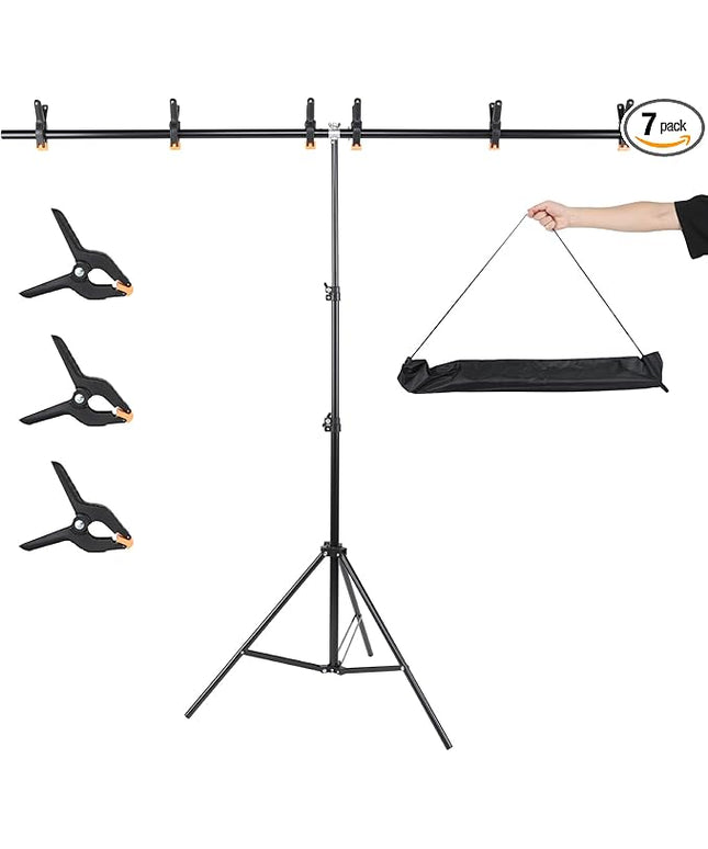 UTEBIT T-Shape Backdrop Stand Support Kit 6.6x5ft, Adjustable Photo Backdrop Stand with 3 Strong Spring Clamps, Photography Videography Studio Green Screen Backdrop Stand Portable for Parties