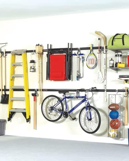 Rubbermaid 20-Piece FastTrack Garage Wall-Mounted Storage Kit 5 Rails and 15 Hooks for Home/House/Tool/Sports/Utility Purposes