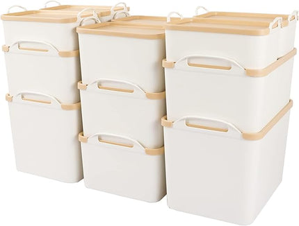 ANMINY 12PCS Plastic Storage Bins Containers with Lids, Large White Storage Organization Bins Boxes, Lidded Plastic Storage Baskets for Closet Shelves Drawers Desktop Home Office
