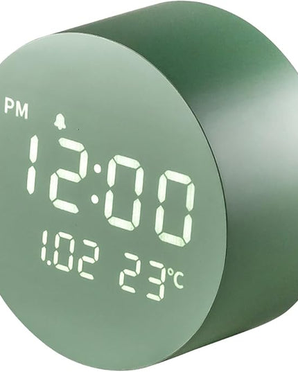 FLT Moonfall Wood Interior LED Desk Clock-Khaki (Designed in Korea)- Time, Date, Temperature Display, Customizable Alarms, Auto Brightness, Compact 3.46-Inch Size, USB Cable & Adapter Included