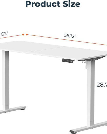Adjustable Stand Up Desk with Memory Preset, Standing Desks 55 x 24 Inch Electric Home Office Desk Computer Workstation Splice, White Top + White Frame