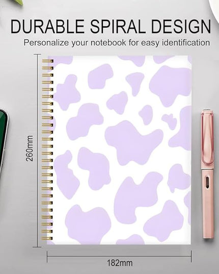 Spiral Journal Notebook for Women,A5 College Ruled Notebooks 6"x 8.4", 120 Pages (60 Sheets) Lined Journal with Premium Thick Paper,Perfect for School Office Home(Purple Cow)