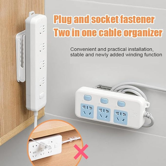 2 PCS Power Strip Holder Wall Mount, No-Drill Self Adhesive Socket Fixator & Cable Organizer, 2-in-1 Punch-Free Stand for Surge Protector, WiFi Router & Remote