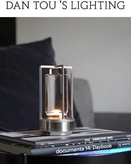 Portable Metal Table Lamp for Indoor/Outdoor ,Rechargeable Cordless LED Lamp, 3-Colour Infinitely Dimming Battery Powered Small Desk Lamp, Restaurant/Bedroom/Bar/Coffee Shop/Camping Light (Silver)