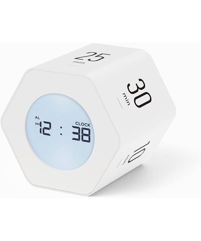 mooas Multi-Hexagon Clock Cube Timer, Digital Clock Time Timer, Pomodoro Timers, Backlit Display 12/24H Mode Count up & Countdown, Rotating Various time presets ideal for Classroom Gym Kitchen (White)