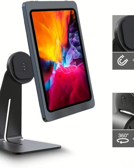 Magnetic Stand on Desk with Charging Case A6 for iPad mini (A17 Pro, A15 Bionic) 8.3-Inch, Classic L Shape, Sturdy Metal Base, Strong Magnets, 360 Rotation, 90 Tilt
