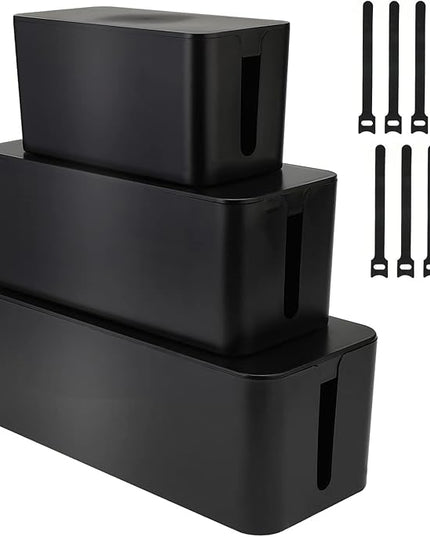 YaeCCC Cable Management Organizer Box Power Strips Hider Power Cords Hider for Desk, TV, Computer, USB Hub,Cords (Set of Three) Black