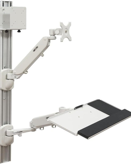 Displays2go Wall Mounted Computer Station, Monitor Mount, CPU Holder, Adjustable Arms (DWSSW01WT)