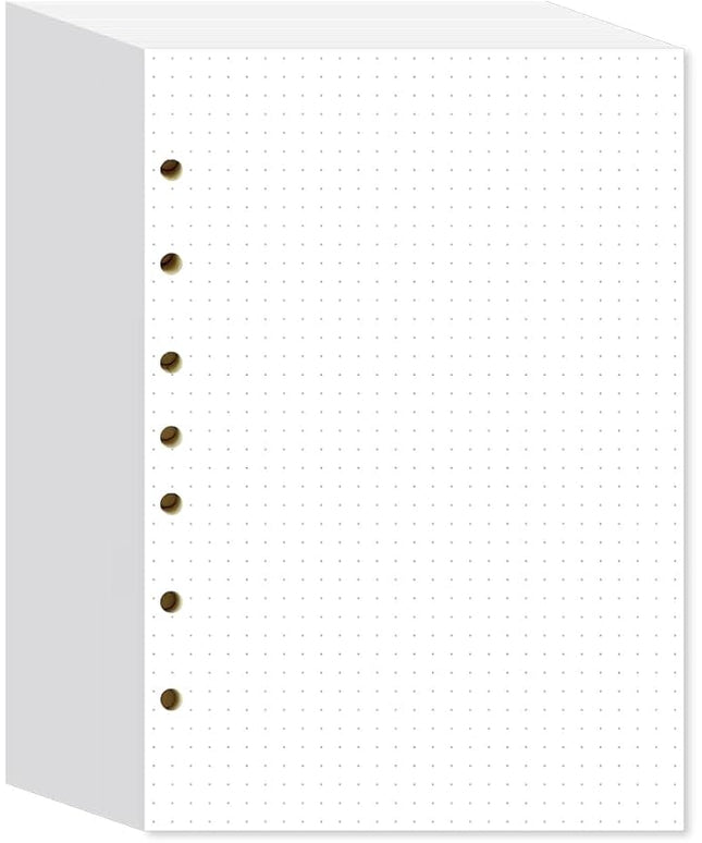 Dotted Filler Paper Pack of 300 Sheets, 7 Hole Punched Planner Refills 5 1/2 x 8 1/2 Inches, Fit 3 or 7 Ring Mini Binders