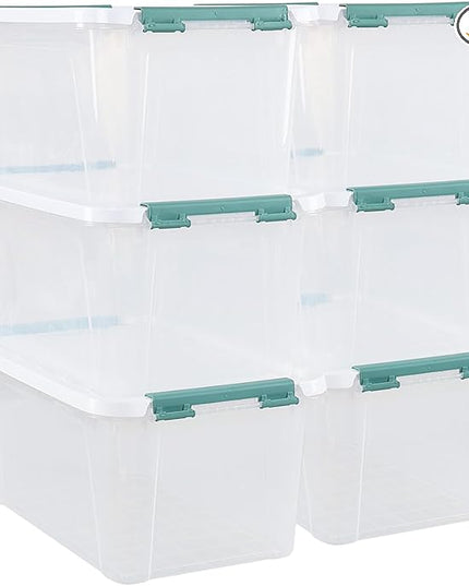 6 Pack 35 Quarts Large Storage Bin with Lid, Clear Plastic Latching Boxes