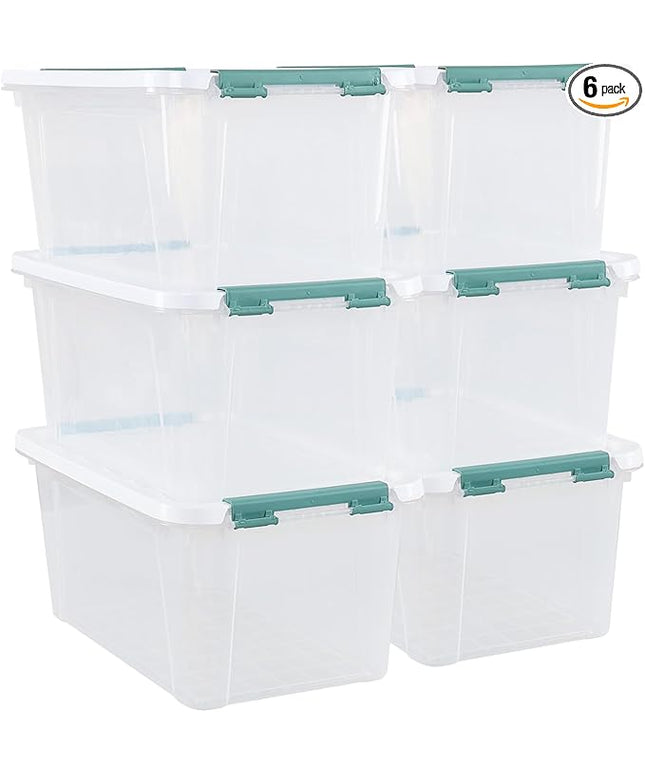 6 Pack 35 Quarts Large Storage Bin with Lid, Clear Plastic Latching Boxes