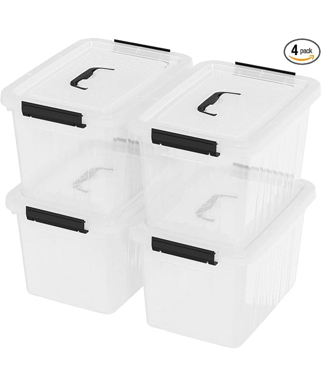 10 Quart Clear Plastic Storage Boxes with Handle, 4-Pack Clear Plastic Storage Bins with Lids