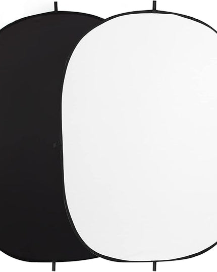 FOTOCREAT-5x6.5ft(1.5x2m) Black/White Double-Sided Pop-Up Collapsible Backdrop -Reflector Photo Backdrop Background for Video & Photo
