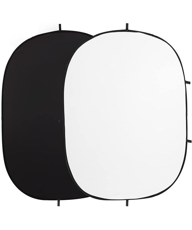 FOTOCREAT-5x6.5ft(1.5x2m) Black/White Double-Sided Pop-Up Collapsible Backdrop -Reflector Photo Backdrop Background for Video & Photo