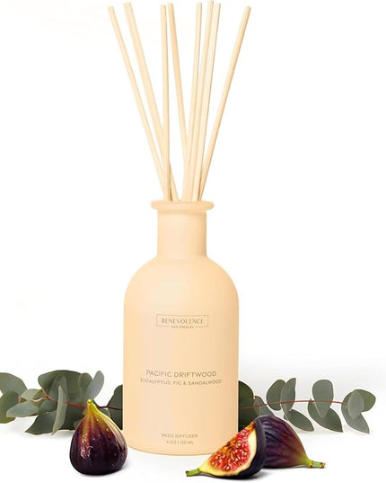 Benevolence LA Reed Diffuser for Home | Eucalyptus, Fig & Sandalwood | Elegant Home & Bathroom Decor | Fragrance Diffuser with Sticks for Bathroom - Malibu Sands Collection