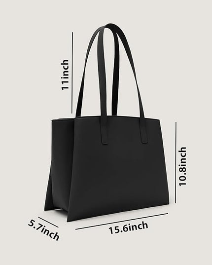 Work Tote Bags for Women 14 Inch - Work Bag Laptop Bag with Zip Compartments - Large PU Leather Office Computer Briefcase