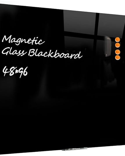 Magnetic Glass Dry Erase Board - Black Board 48 x 96 Inch Wall Mounted Glass Whiteboard, Large Frameless White Board for Wall Office, Home & School, Black
