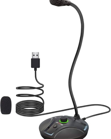 JOUNIVO USB Computer Microphone JV605 PRO with Mute Button & Volume Knob Compatible with PC Laptop Desktop Mac PS4, Play & Plug Gooseneck Mic Recording for Gaming, Streaming, YouTube, Vocal
