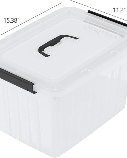 4 Packs 20 L Clear Plastic Storage Bins, Stackable Organizer Containers with Lids, Latching Box with Handle
