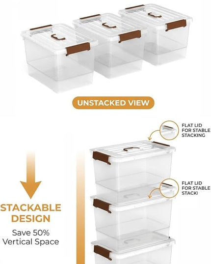 17 Quart Clear Storage Bins with Lids, 6-Pack Stackable Plastic Organizer Box with Secure Latches & Handles
