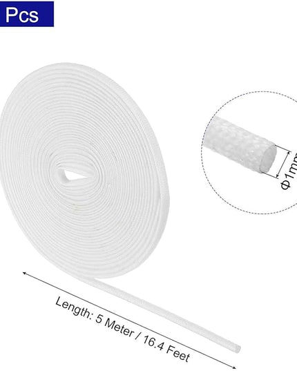 MECCANIXITY 5Pcs Wire Insulation Braid Fire Sleeve,16.4Ft-1mm ID White, High Temp Silicone Coated Fiberglass Sleeving for Automotive Hose Lines Electrical Wiring
