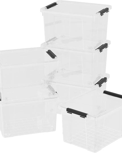 22 Quart Clear Latching box, Plastic Storage Bin with Wheels, 6 Packs