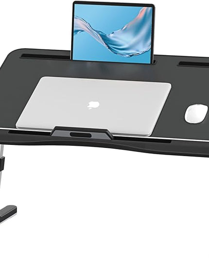Laptop Bed Tray Desk with Adjustable Heights and Angles, Upgraded-Sturdy Foldable Lap Desk for Bed/Couch/Floor (NO Drawer, Black)