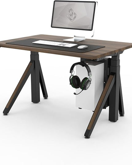DEZCTOP Revon Elite Electric Standing Desk, 47.2" x 27.6" Large Work Surface, Height Adjustable (25.6"-51.2"), Sturdy Keel Frame, with Magnetic Modular System, Anti-Collision, Walnut for Home Office