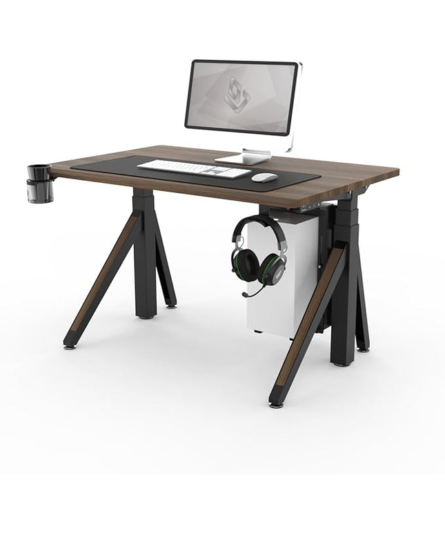 DEZCTOP Revon Elite Electric Standing Desk, 47.2" x 27.6" Large Work Surface, Height Adjustable (25.6"-51.2"), Sturdy Keel Frame, with Magnetic Modular System, Anti-Collision, Walnut for Home Office