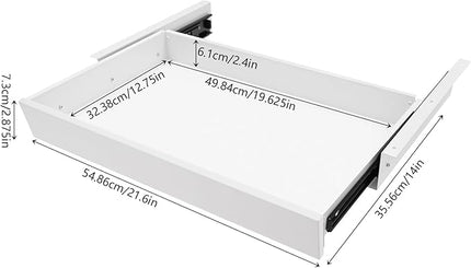 LEYSRIS 21.6" Under Desk Storage Drawer, White Sliding Pull-Out Drawer for Sit Stand Workstation