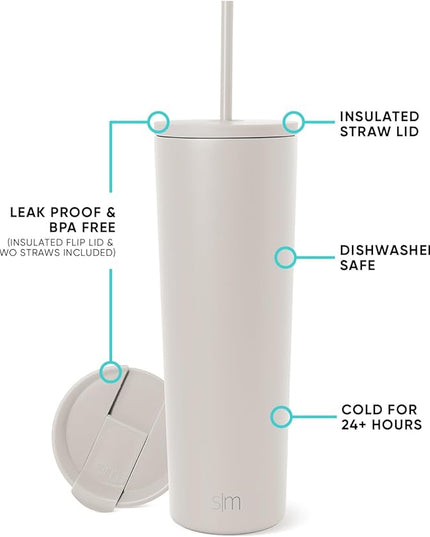 Simple Modern Insulated Tumbler with Lid and Straw | Iced Coffee Cup Reusable Stainless Steel Water Bottle Travel Mug | Gifts for Women Men Her Him | Classic Collection | 28oz | Almond Birch