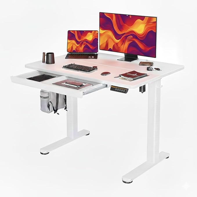 YDN Standing Desk with Drawers, Stand Up Electric Standing Desk Adjustable Height, Sit Stand Desk Computer Workstation, 40 Inch, White