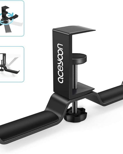aceyoon Foldable Headphone Stand for Desk, Aluminum Headset Stand Clamp Hook Under Desk Space Save Mount, Headset Holder for Gaming Headphone, Office, Backpack, Bag, Purse Hanging (Black)