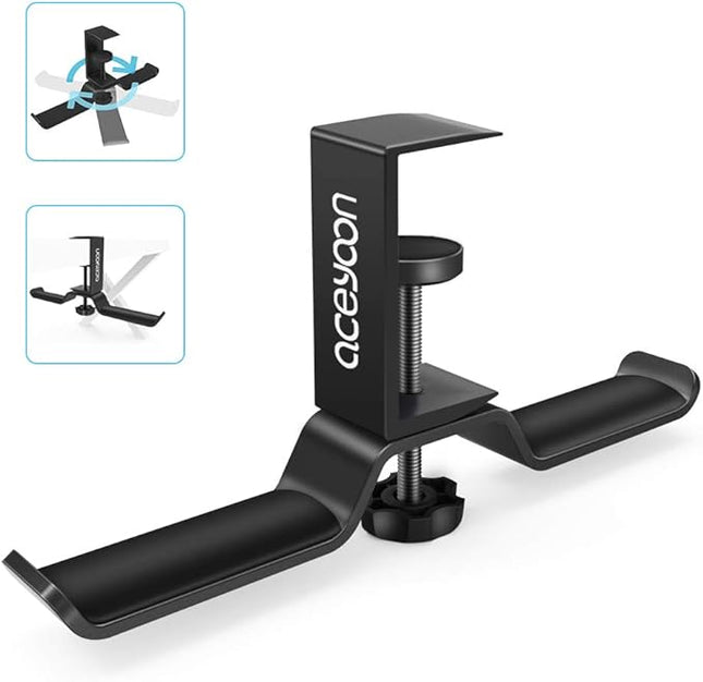 aceyoon Foldable Headphone Stand for Desk, Aluminum Headset Stand Clamp Hook Under Desk Space Save Mount, Headset Holder for Gaming Headphone, Office, Backpack, Bag, Purse Hanging (Black)