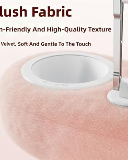 Fuzzy Pillow Phone Holder with Snack Bowl, Adjustable 360° Rotating Magnetic Stand for Phone/Tablet/Kindle iPad, Soft Plush Fabric, Detachable Snack Bowl for Reading for Bed (Upgraded Pink)
