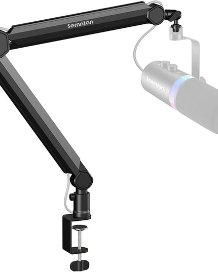 LM08 Mic Arm Stand, 360° Microphone Stand with Cable Management Channels, Desk Clamp, Thread Adapter, Fully Adjustable Built Podcast Mic Boom Arm for Streaming Gaming Recording Black