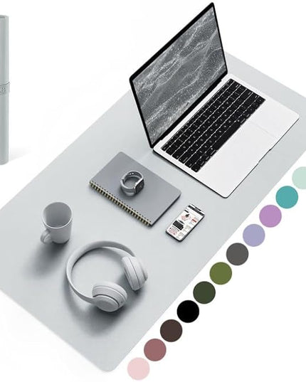 YSAGi Non-Slip Leather Desk Pad, Waterproof Laptop Computer Desk Keyboard Mat, Table Protector Blotter Mat, Large Mouse Pad for Office/Work/Home/Decor(Silver-Grey, 31.5" x 15.7")
