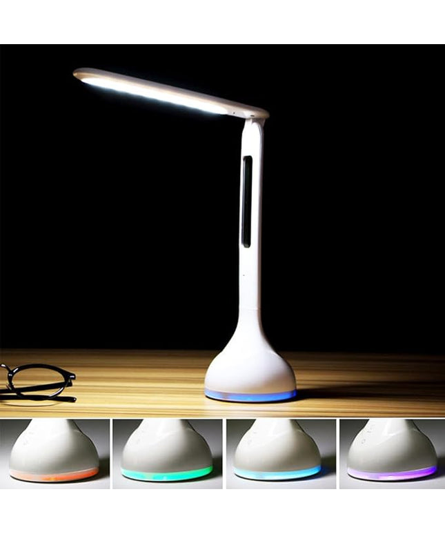 IHAO 7-Color Gradient Ambient Desk Lamp with LED Display Eye-Caring LED Table Lamp with Calendar, Temperature Display, Multi-Angle Adjustable Modern Office Lamp for Home & Office T19A White