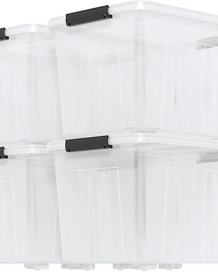 Zopnny 4-Pack Storage Box, 70 Quart Storage Container with Lids and Secure Latching Buckles, Plastic Wheeled Storage Bin Stackable and Nestable, Ideal for Home and Industrial Storage