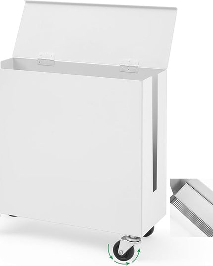 Extra Large Cable Management Box with Caster Wheels Adjustable Cord Hider Box for Power Strip Metal Router Hider Organizer Surge Protector Storage Organizer for Office, Home(White)