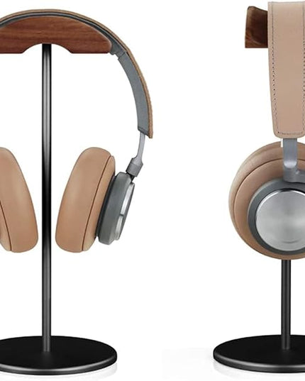 Jcurycke Headset Stand with 6.5cm Wide Walnut Wood Headrest,Headphone Holder Desk Removable with Solid Heavy Base,Headset Holder for Over Ear and Gaming,Headphone Stand Suitable for Table